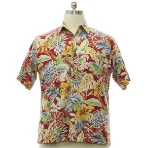 Vintage Pierre Cardin Bright Tropical Print Hawaiian Style Button Front Shirt‎